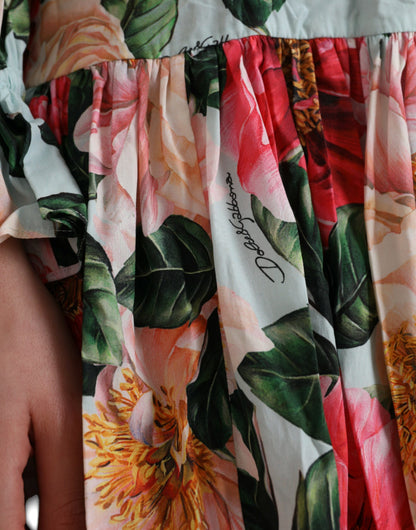 Dolce &amp; Gabbana Flerfärgad Blommig Bomulls Aline Plisserad Klänning