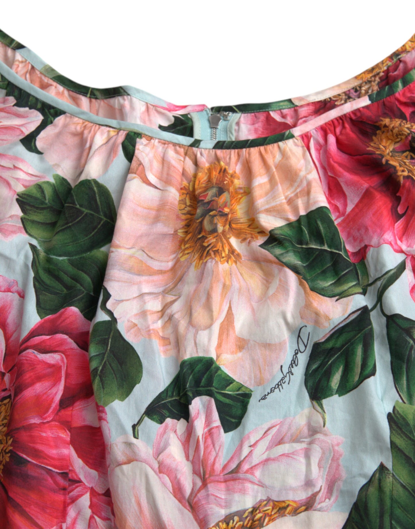 Dolce &amp; Gabbana Flerfärgad Blommig Bomulls Aline Plisserad Klänning