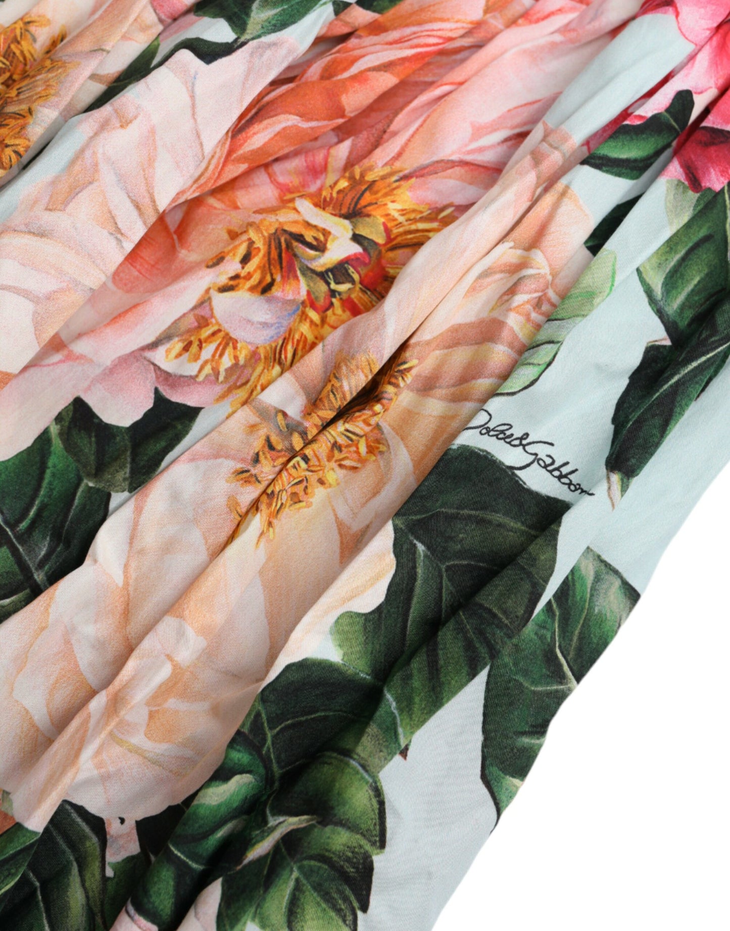Dolce &amp; Gabbana Flerfärgad Blommig Bomulls Aline Plisserad Klänning