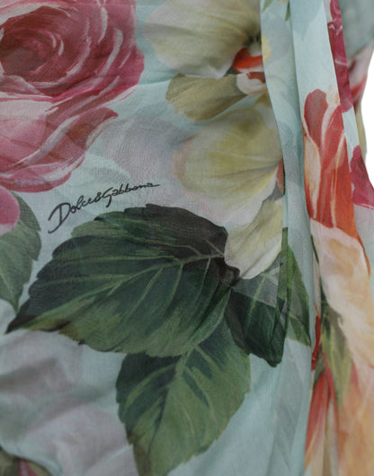 Dolce &amp; Gabbana Blå Blommig Lång Klänning med Flersteg