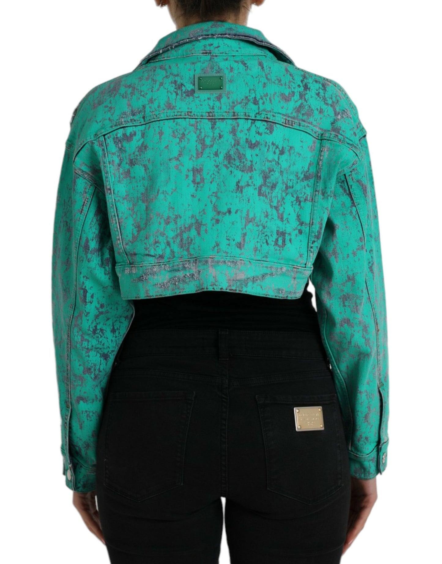 Dolce &amp; Gabbana Grønn Bomull Tie Dye Cropped Cropped Denimjakke