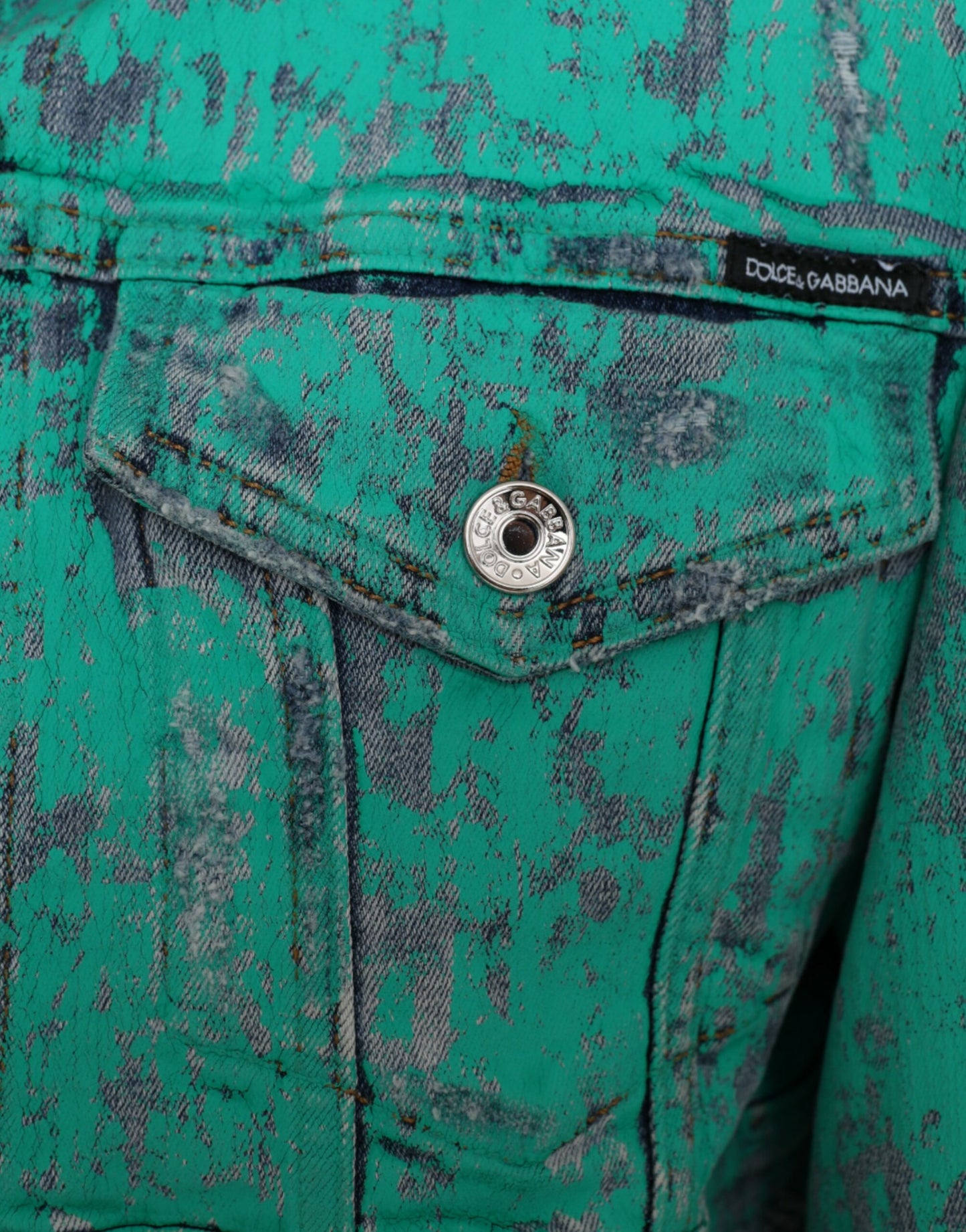 Dolce &amp; Gabbana Grønn Bomull Tie Dye Cropped Cropped Denimjakke