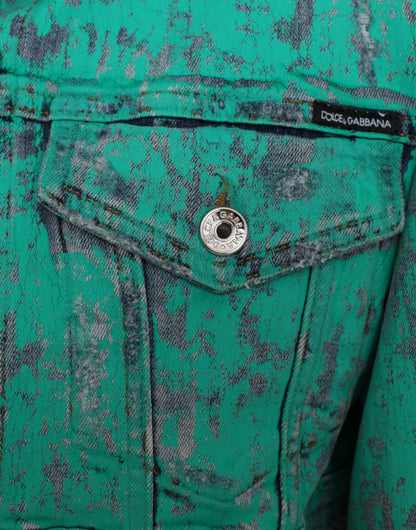 Dolce &amp; Gabbana Grønn Bomull Tie Dye Cropped Cropped Denimjakke