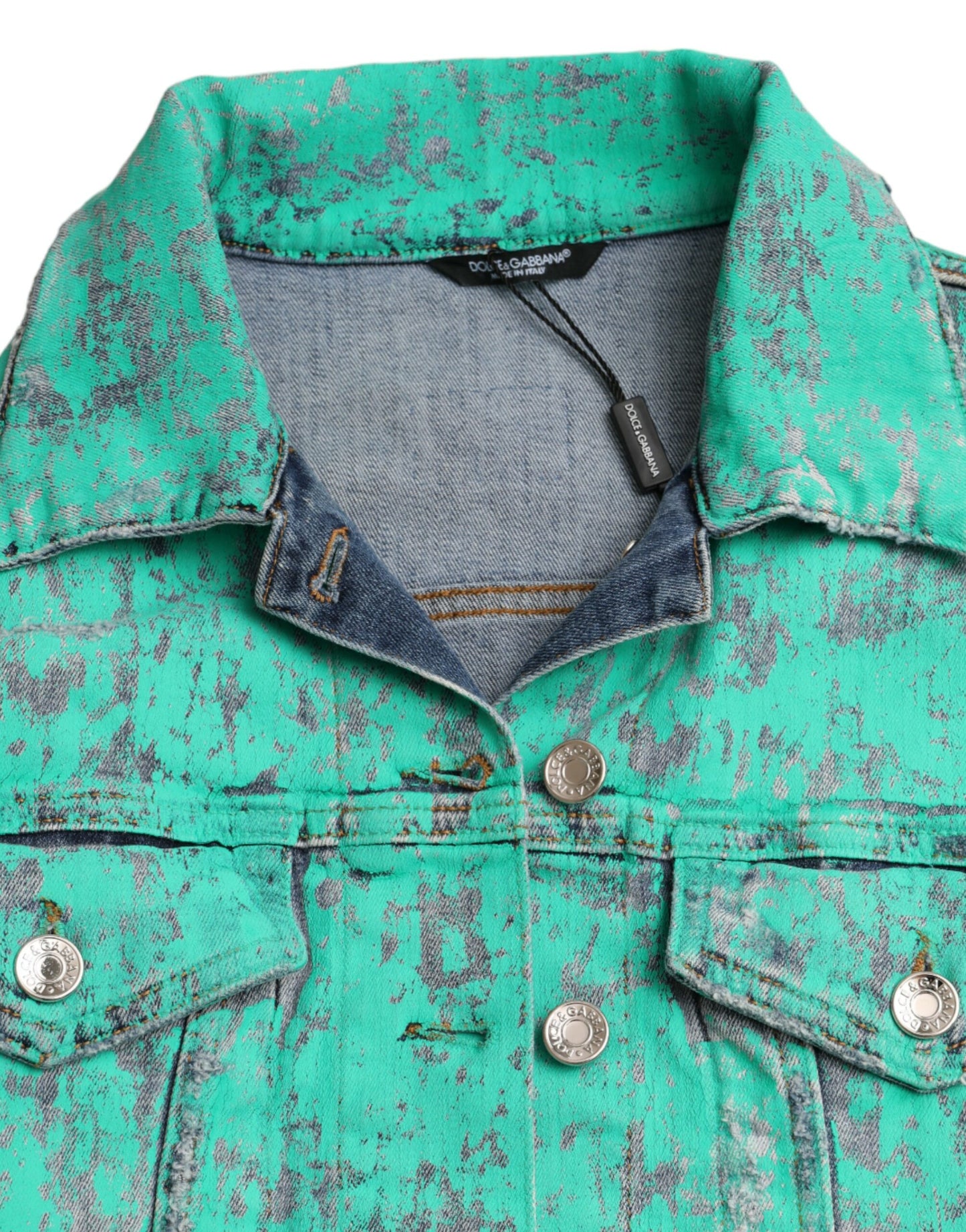 Dolce &amp; Gabbana Grønn Bomull Tie Dye Cropped Cropped Denimjakke