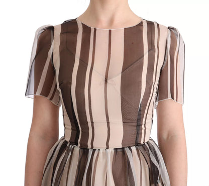 Dolce &amp; Gabbana Beige Brun Randig Sidenklänning