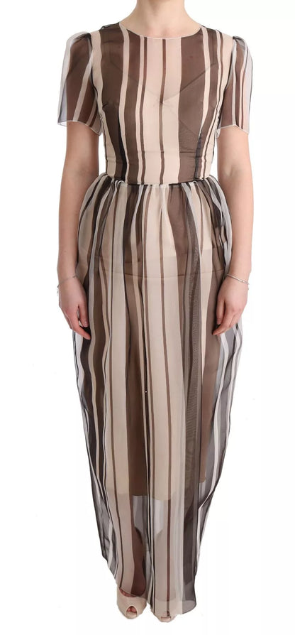 Dolce &amp; Gabbana Beige Brun Randig Sidenklänning