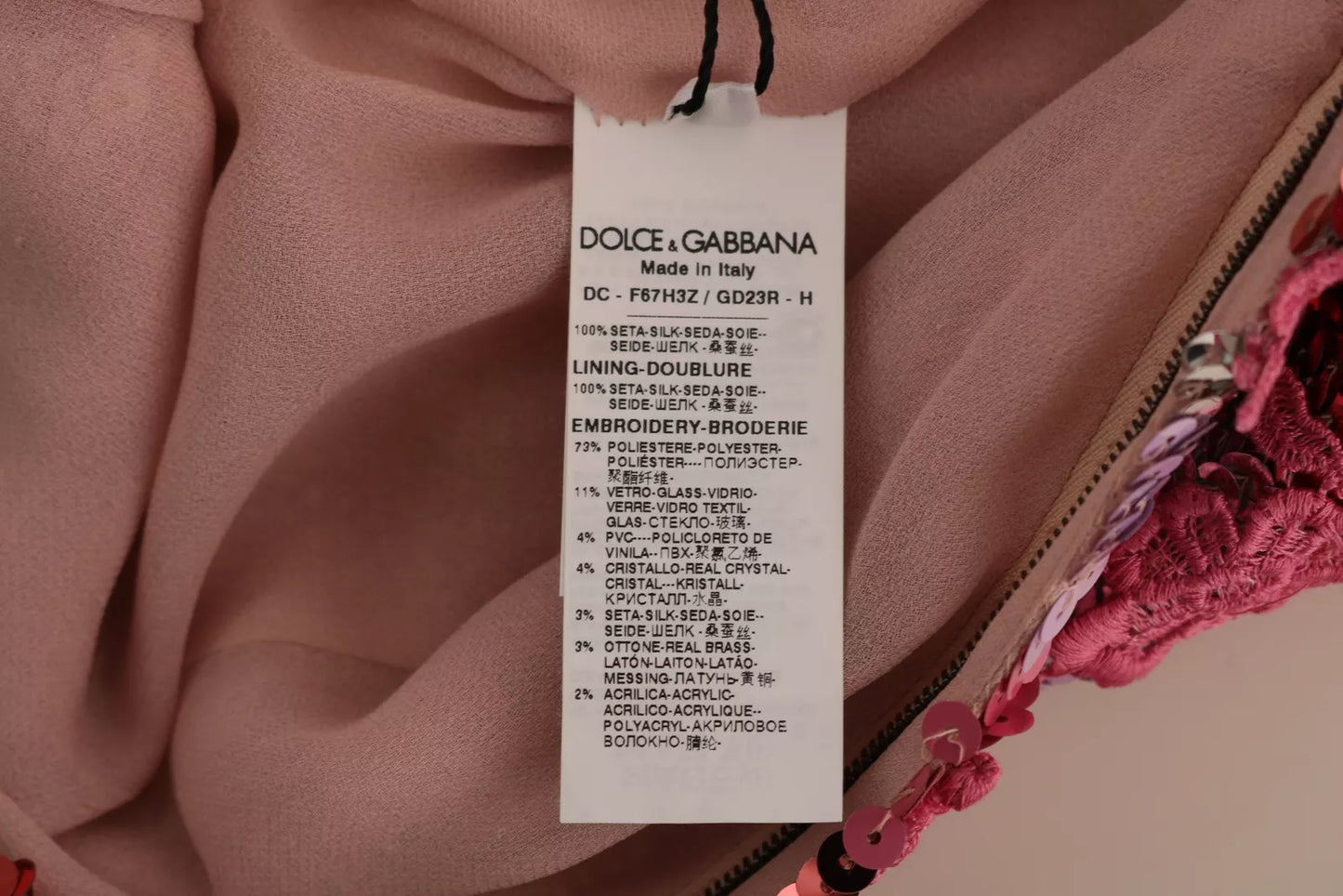 Dolce &amp; Gabbana Rosa Blommig Paljettklänning med Kristaller