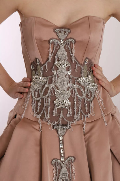 Dolce &amp; Gabbana Kristallrosa Sidenbalklänning med Ljuskrona