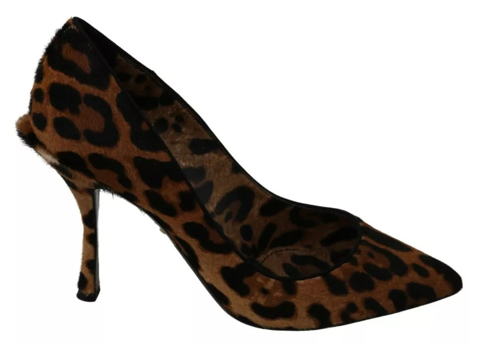 Bruna Leopardfärgade Pumps med Häl och Ponnyhår