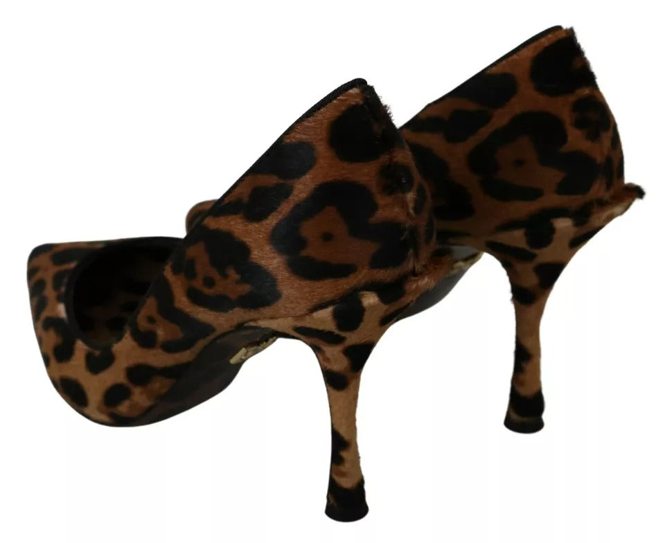 Bruna Leopardfärgade Pumps med Häl och Ponnyhår
