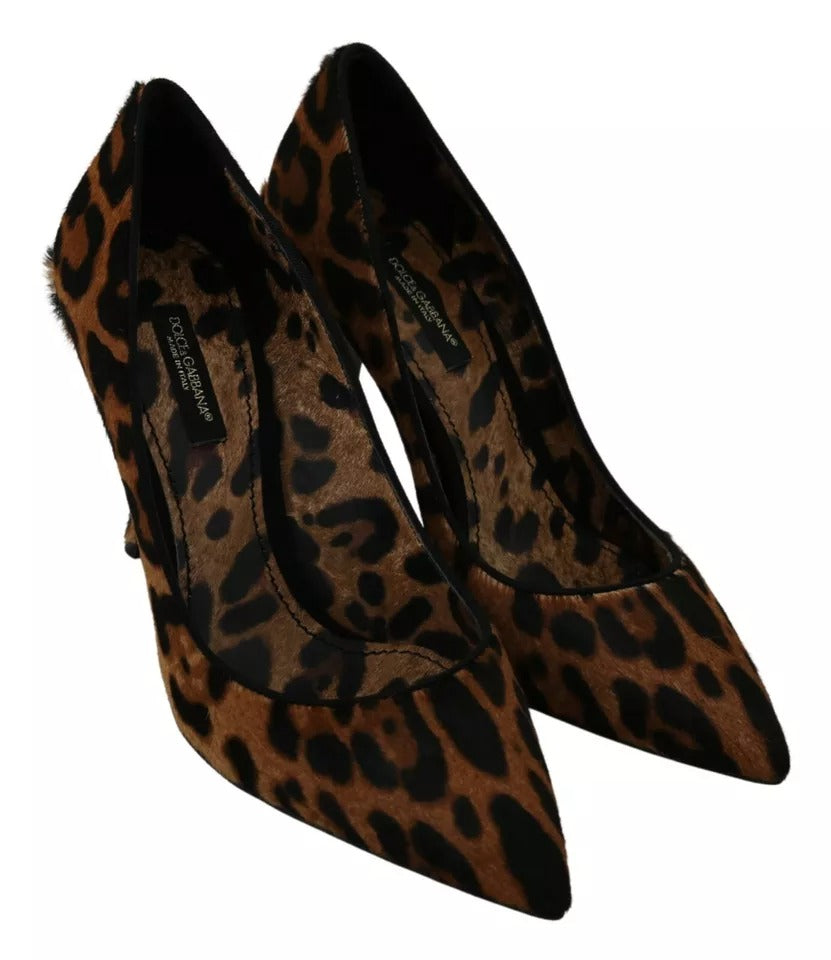 Bruna Leopardfärgade Pumps med Häl och Ponnyhår