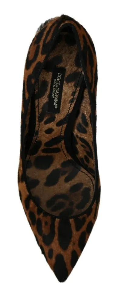 Bruna Leopardfärgade Pumps med Häl och Ponnyhår