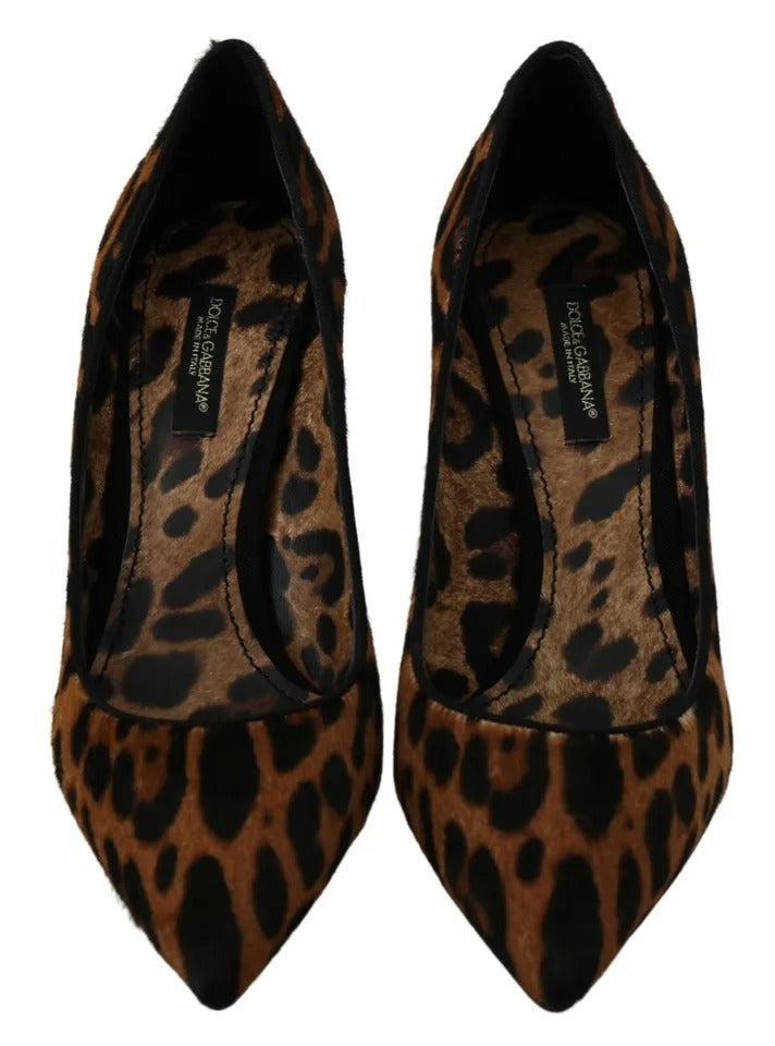 Bruna Leopardfärgade Pumps med Häl och Ponnyhår