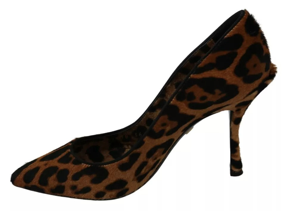 Bruna Leopardfärgade Pumps med Häl och Ponnyhår