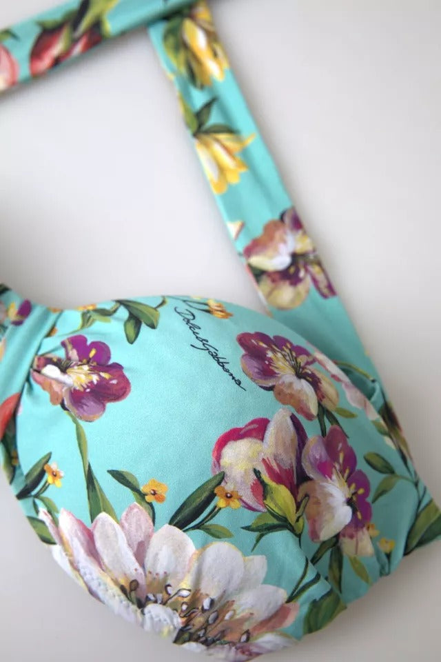 Mintgrön blommig strandbikiniöverdel