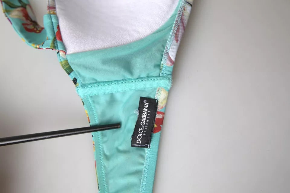 Mintgrön blommig strandbikiniöverdel