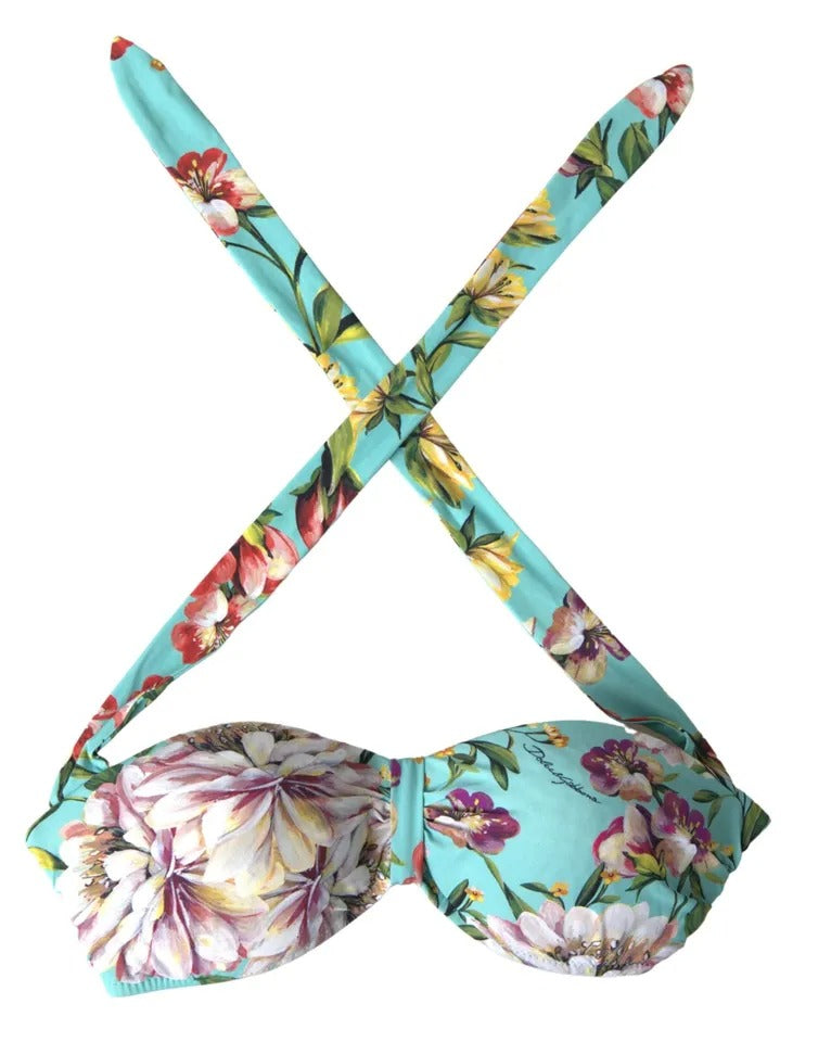Mintgrön blommig strandbikiniöverdel