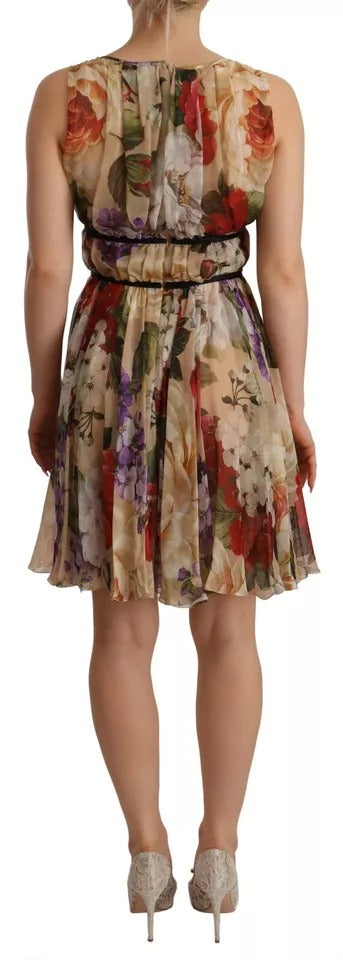 Dolce &amp; Gabbana Beige Blommig Ärmlös Miniklänning Rund Halsringning