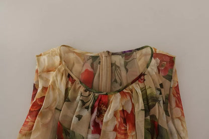 Dolce &amp; Gabbana Beige Blommig Ärmlös Miniklänning Rund Halsringning
