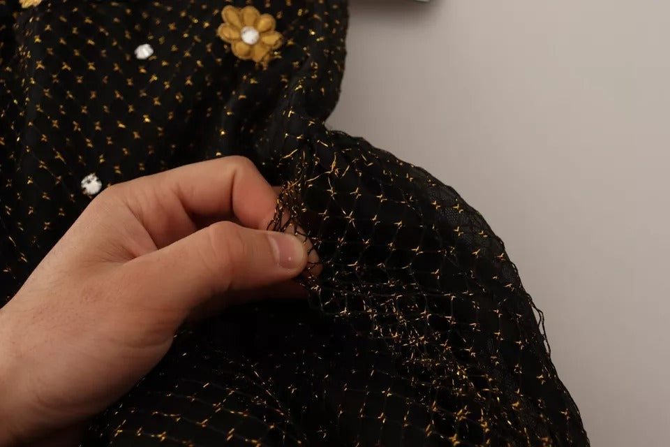 Dolce &amp; Gabbana Svart Blommig Maxibalklänning med Kristaller