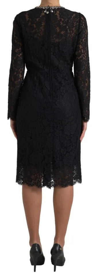 Dolce &amp; Gabbana Svart Nylon Spetsutsmyckad Slidklänning