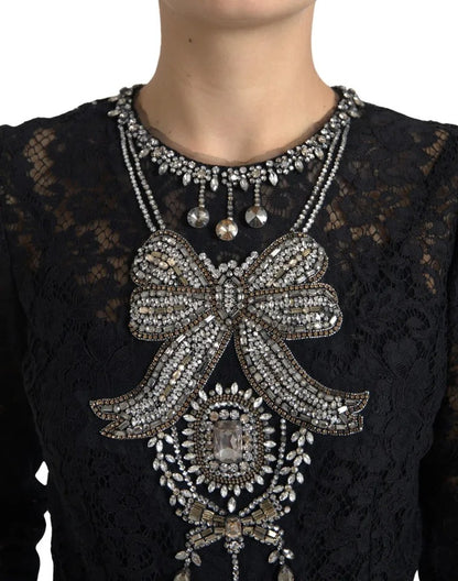 Dolce &amp; Gabbana Svart Nylon Spetsutsmyckad Slidklänning