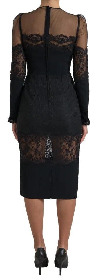 Dolce &amp; Gabbana Svart Skir Blommig Spets Midiklänning