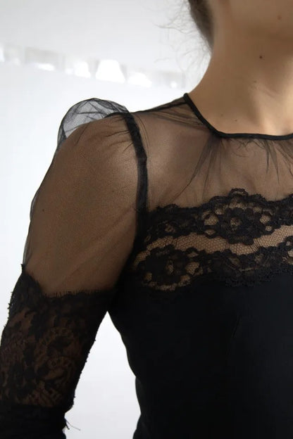 Dolce &amp; Gabbana Svart Skir Blommig Spets Midiklänning
