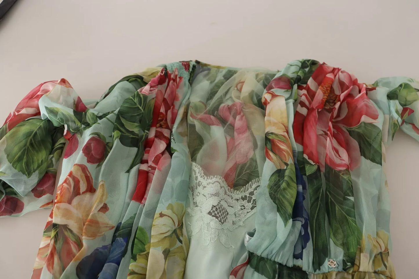 Dolce &amp; Gabbana Grön Blommig Långärmad V-ringad Midiklänning