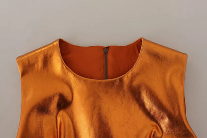 Dolce &amp; Gabbana Metallic Orange Ärmlös Slidklänning