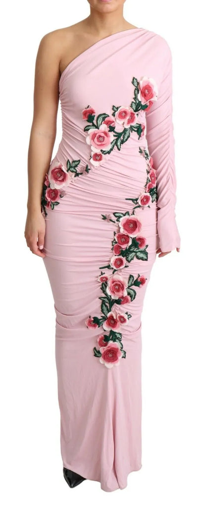 Dolce &amp; Gabbana Rosa Blommig Klänning med En Axel