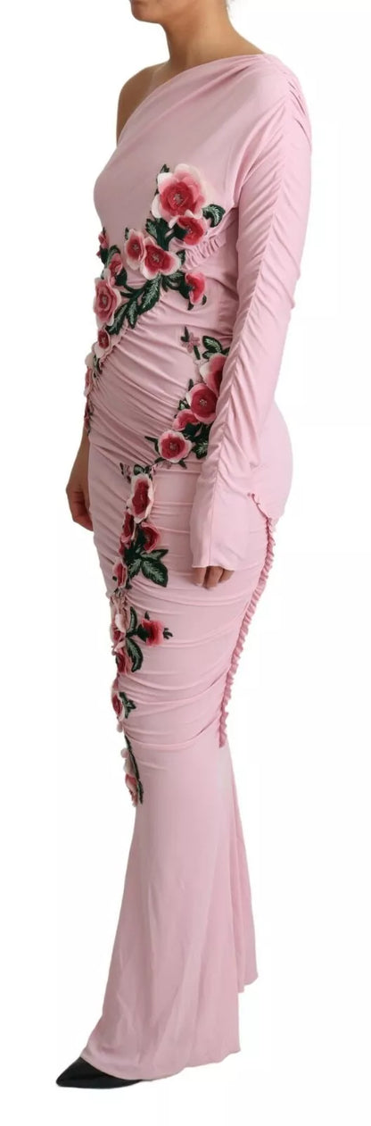 Dolce &amp; Gabbana Rosa Blommig Klänning med En Axel