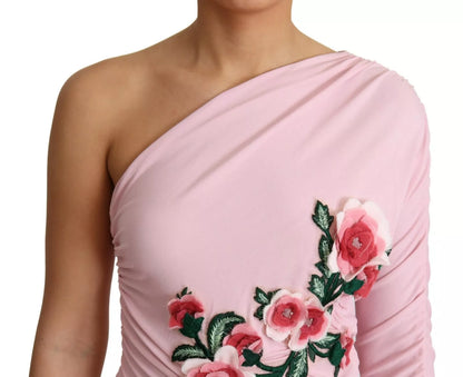Dolce &amp; Gabbana Rosa Blommig Klänning med En Axel