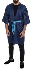 Dolce & Gabbana Blue Satin Silk Waist Belt Robe Jacket