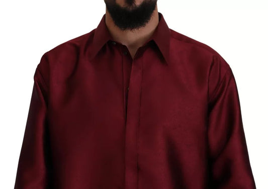 Dolce &amp; Gabbana Bordeaux bomull långärmad herrskjorta