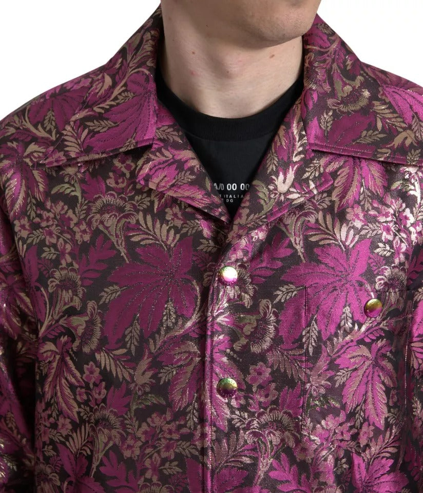 Dolce &amp; Gabbana Fuchsia Rosa Blommig Jacquard Skjorta med Knappar