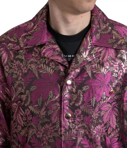 Dolce &amp; Gabbana Fuchsia Rosa Blommig Jacquard Skjorta med Knappar