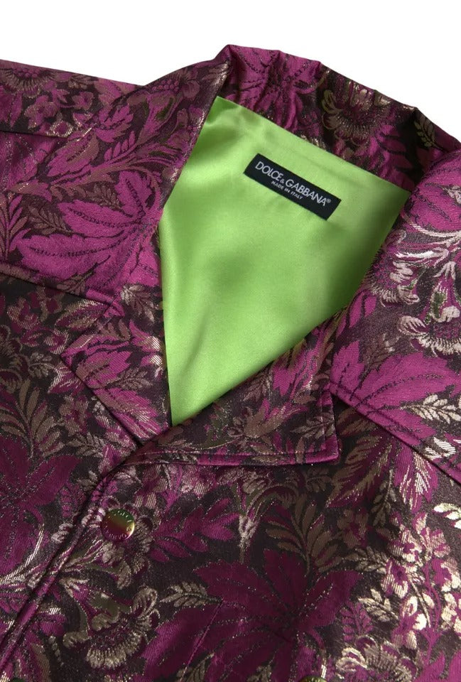 Dolce &amp; Gabbana Fuchsia Rosa Blommig Jacquard Skjorta med Knappar