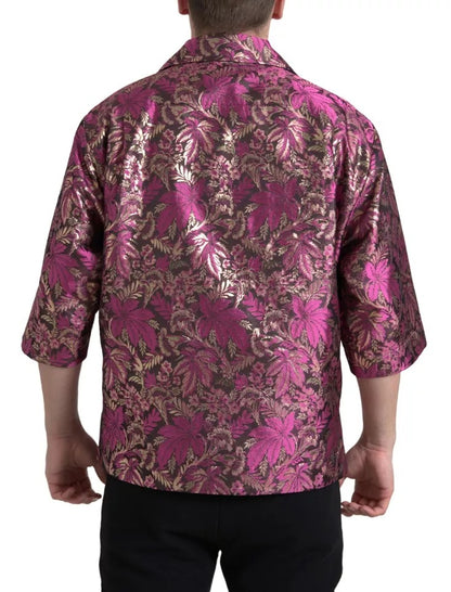 Dolce &amp; Gabbana Fuchsia Rosa Blommig Jacquard Skjorta med Knappar
