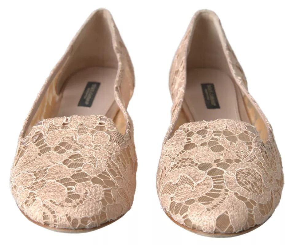 Beige blomstermønster med blonder, flate sko