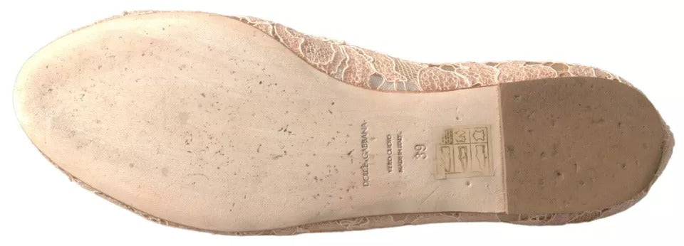 Beige blomstermønster med blonder, flate sko