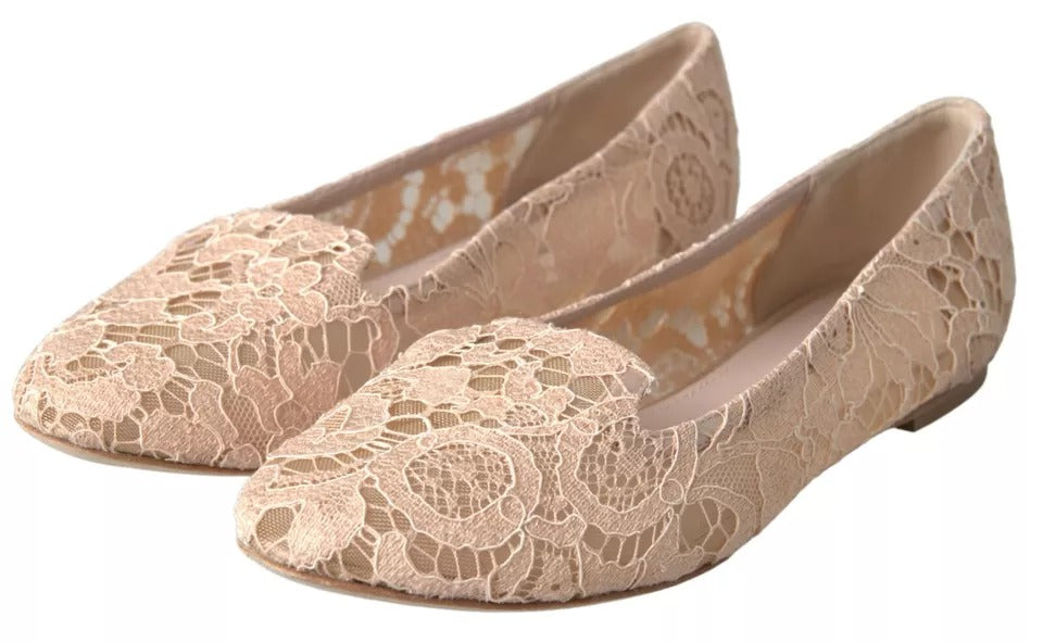 Beige blomstermønster med blonder, flate sko
