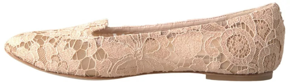 Beige blomstermønster med blonder, flate sko