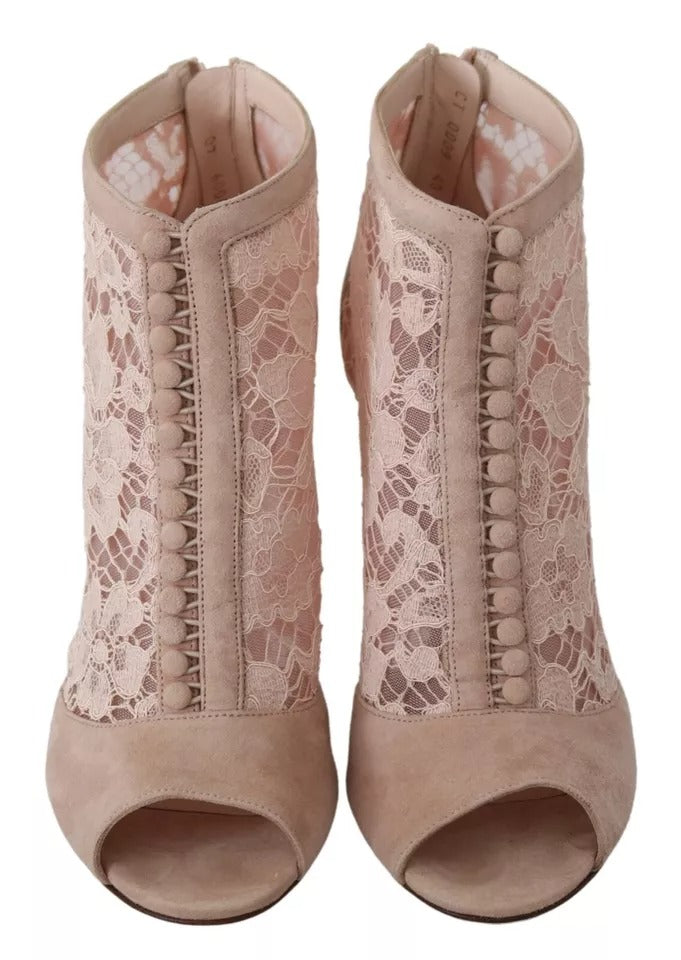 Beige Spetsmockan Peep Toe Ankelboots Skor