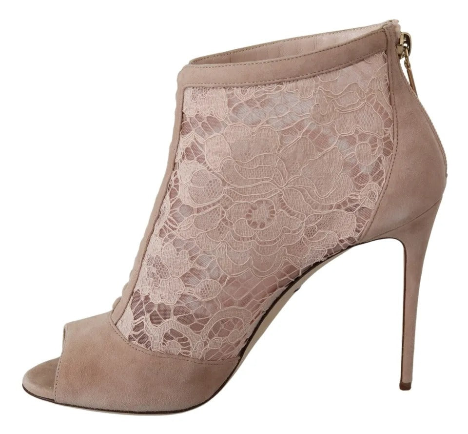 Beige Spetsmockan Peep Toe Ankelboots Skor