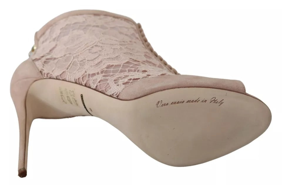 Beige Spetsmockan Peep Toe Ankelboots Skor