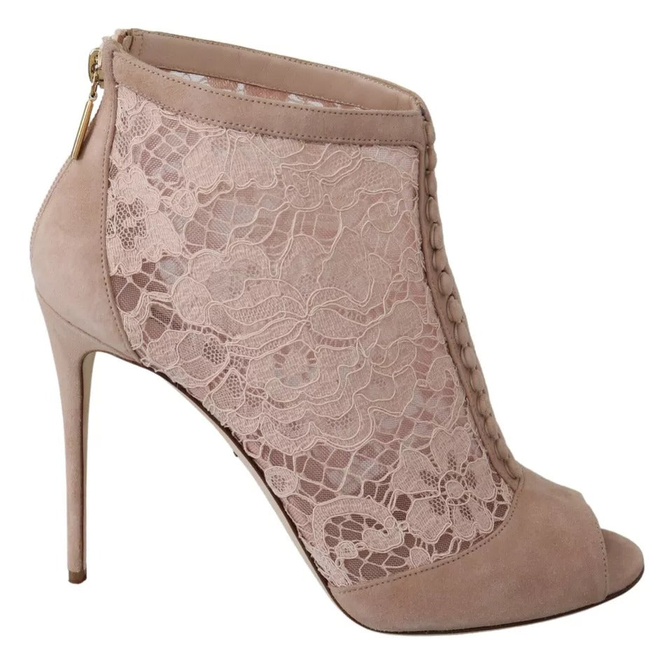 Beige Spetsmockan Peep Toe Ankelboots Skor