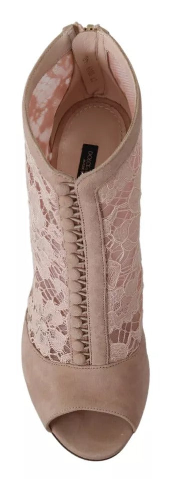 Beige Spetsmockan Peep Toe Ankelboots Skor