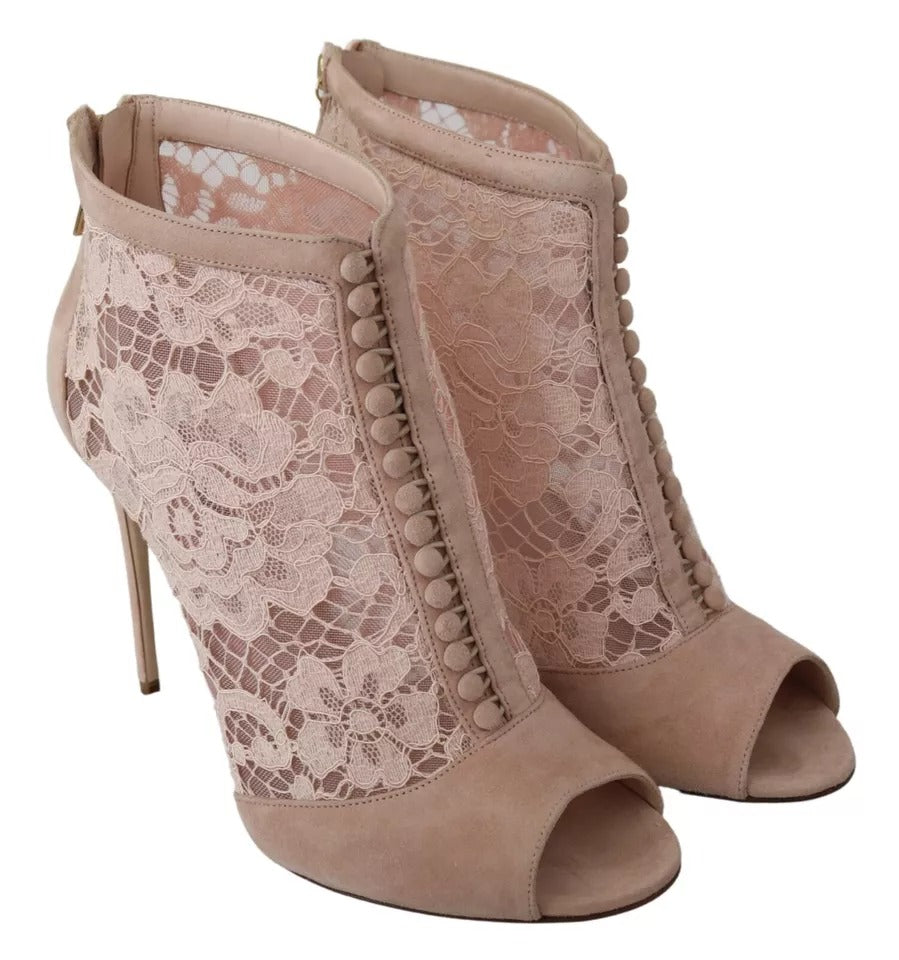 Beige Spetsmockan Peep Toe Ankelboots Skor