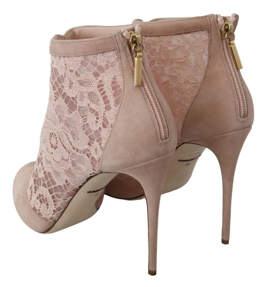 Beige Spetsmockan Peep Toe Ankelboots Skor
